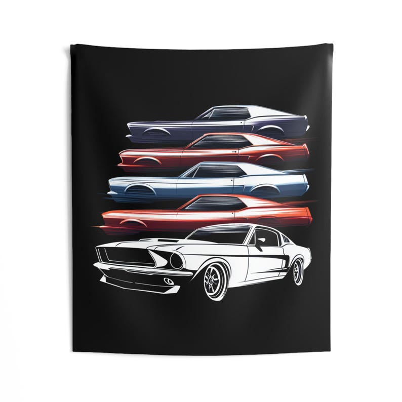 Vintage Muscle Cars Stack Indoor Wall Tapestry | Classic Mustang ...