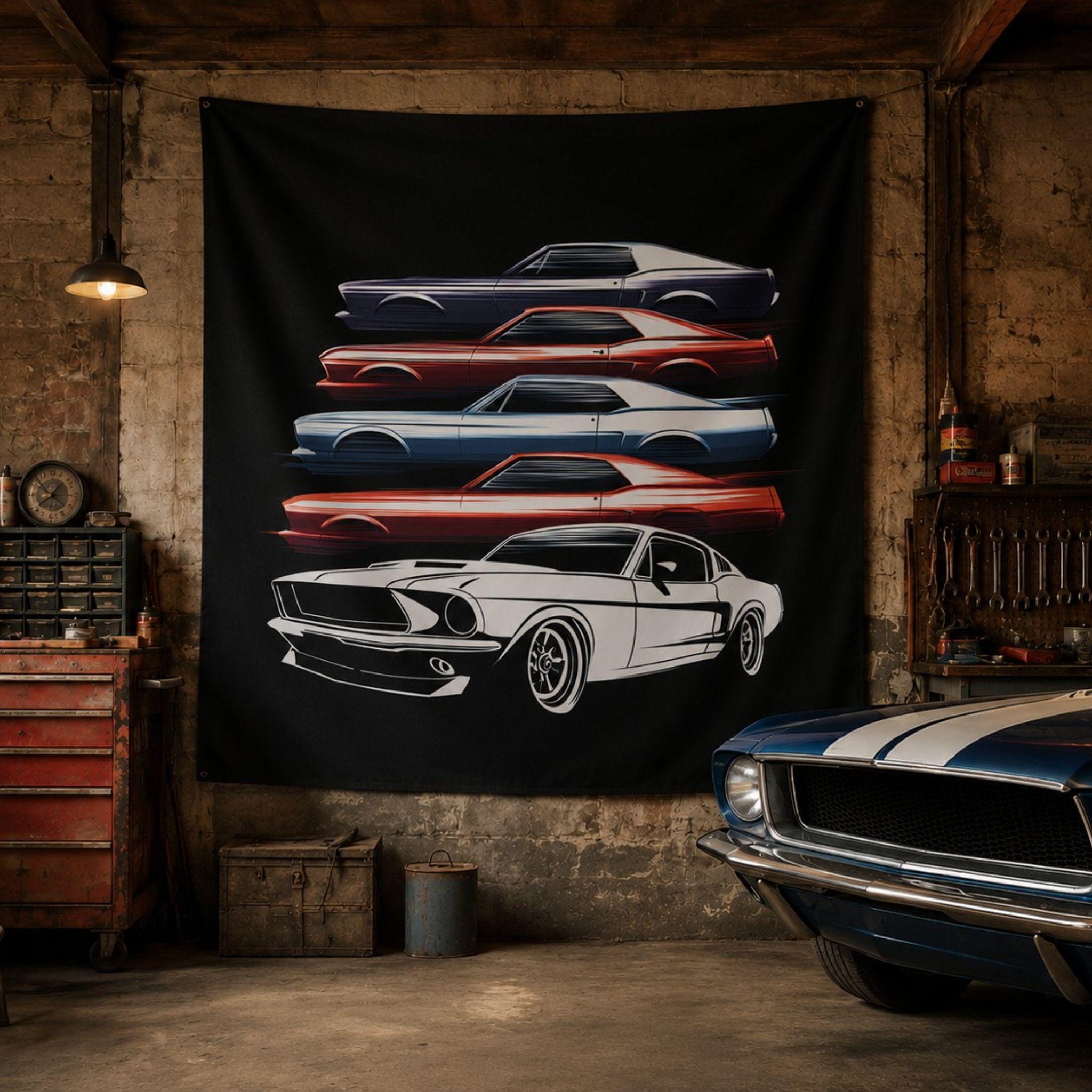 Vintage Muscle Cars Stack Indoor Wall Tapestry | Classic Mustang ...