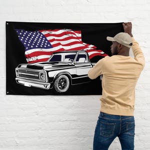 1969 Chevy C10 Truck Square Body Custom Flag Wall art - Garage Art, Gift for Husband