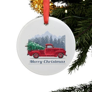 1947年式シボレー3100トラックのアクリルオーナメント（リボン付き）、クラシックトラックのクリスマスツリーデコレーション、ヴィンテージトラックオーナメント、両面プリント