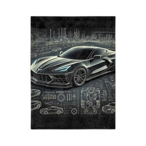 2023-24 Corvette C8 Z06 Blueprint Blanket – Velveteen Microfiber Throw, Gift for Dad, Husband, Car Lover, Chevy Enthusiast