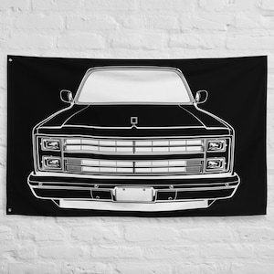 1986 Chevy Silverado C10 Pickup, Square-body Truck Black Flag, Gift for Dad, Gift for Husband, Silverado Wall Art, Garage Wall Art, C10 Art