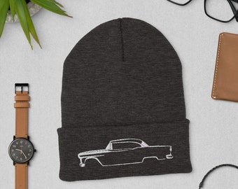 1955 Chevy Bel-Air Cuffed Beanie, 55 Chevy Snow Hat, 55 Belair gift, Gift for Dad, Gift for Husband