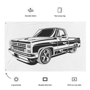 Drapeau mural personnalisé Chevrolet C10 Squarebody 1985, oeuvre d'art murale de garage, cadeau C10, cadeau pour papa, cadeau pour mari