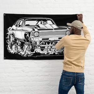 1971 Chevy Nova SS Race Car Custom Wall Flag, 34 1/2 X 56, Nova Wall Art, Gift for Him, Gift for Husband, Garage Wall art, Mave Cave Decore