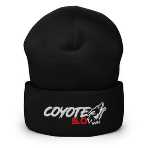 Mustang Coyote Beanie – Custom Embroidered Cuffed Hat for Car Guys, Dad or Husband Gift, 5.0 Lover, Ford Streetwear