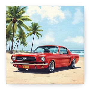 Canvas Wall Art, 1965 Mustang Gift for Dad, Husband, Grandpa - Man Cave, Garage Decor, Car Lover, Unique Father's Day Present, Vintage Car