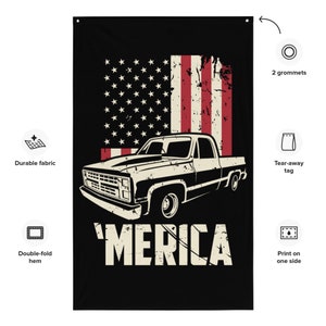 1985 Square Body Chevy C10 - K10 Truck Flag Classic Garage Art Wall, Gift for Dad, Chevy Truck Gift, Gift for Husband