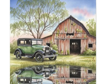 1920 Ford Model A Canvas Print, Vintage Garage Wall Art