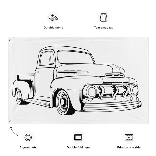 51 Ford F-1 F100 Truck Classic Outline Design Custom Flag. Wall Art, Garage Art, Gift for Him