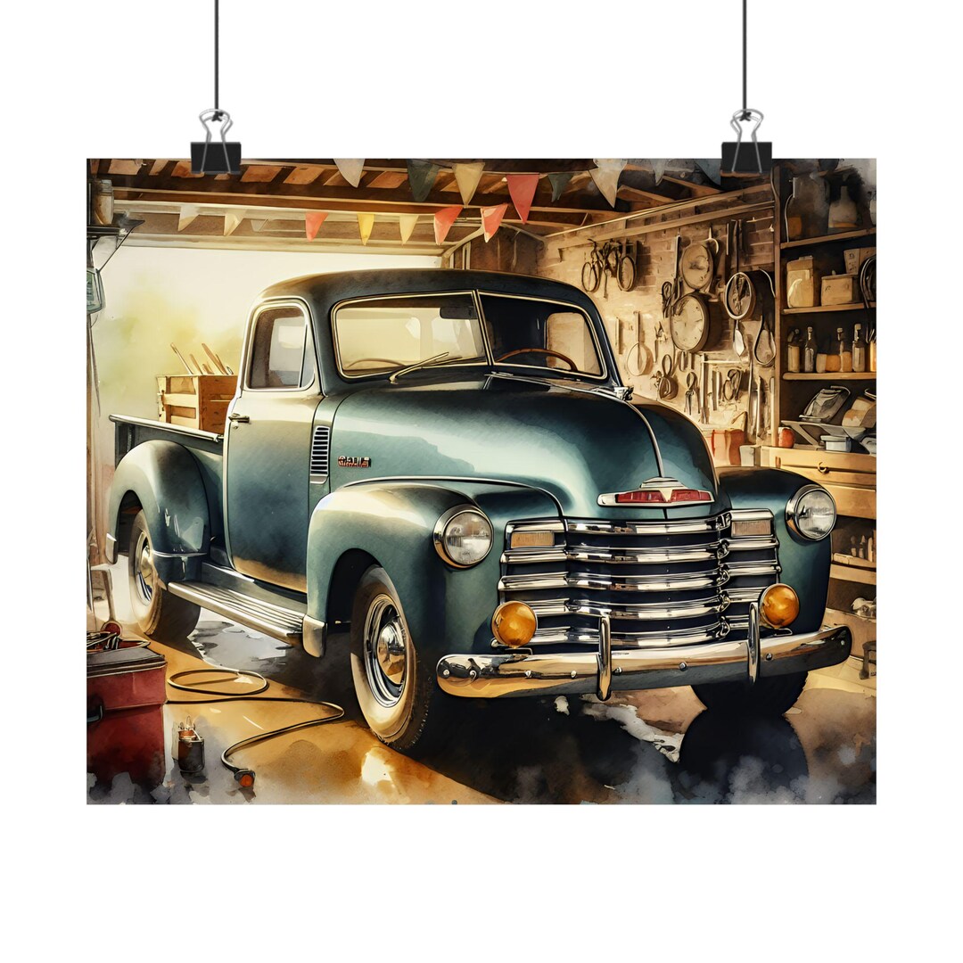 Vintage 1947 Chevy Truck Poster, Man Cave Garage Art - Etsy