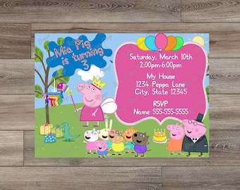 peppa pig invitation etsy