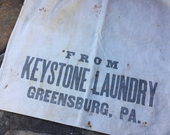 Vintage Linen Laundry Sack: Keystone Laundry Advertisement