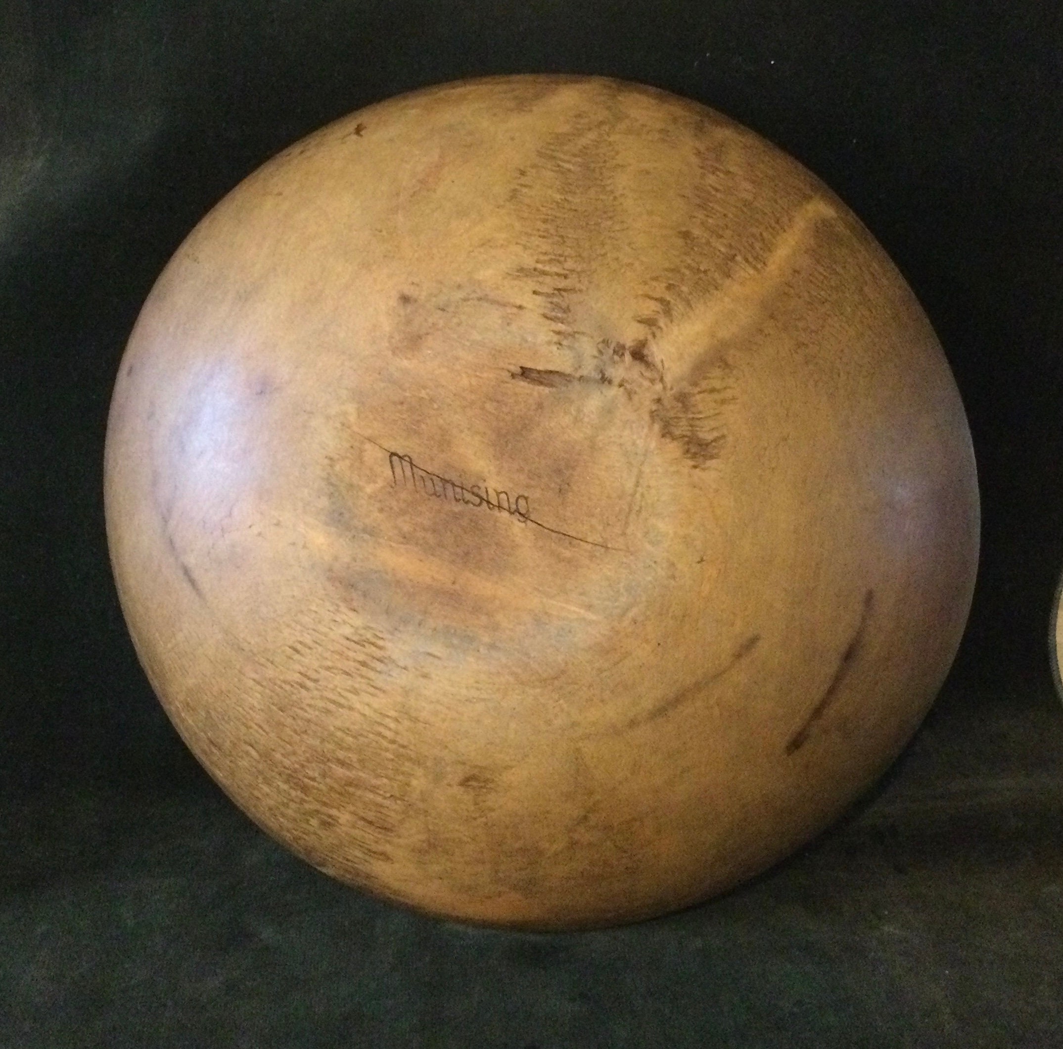 Munising Wood Bowl / Hand Painted/ Dough Bowl/ 1930s1940s Munising