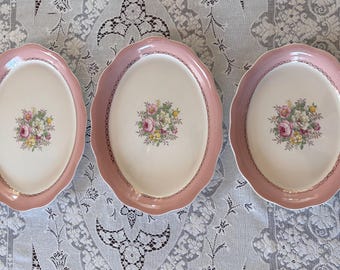 Vintage Oval Porcelain Platter/Pink and Gold Border/Floral Center/ Two Sizes