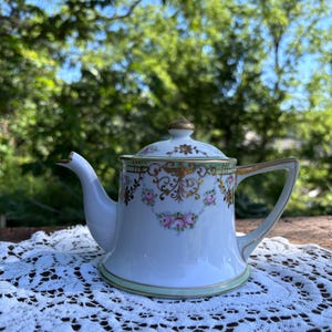 Antique Nippon Hand Painted Chocolate Pot/Tea Pot/ Roses/ Gold and Green Accents