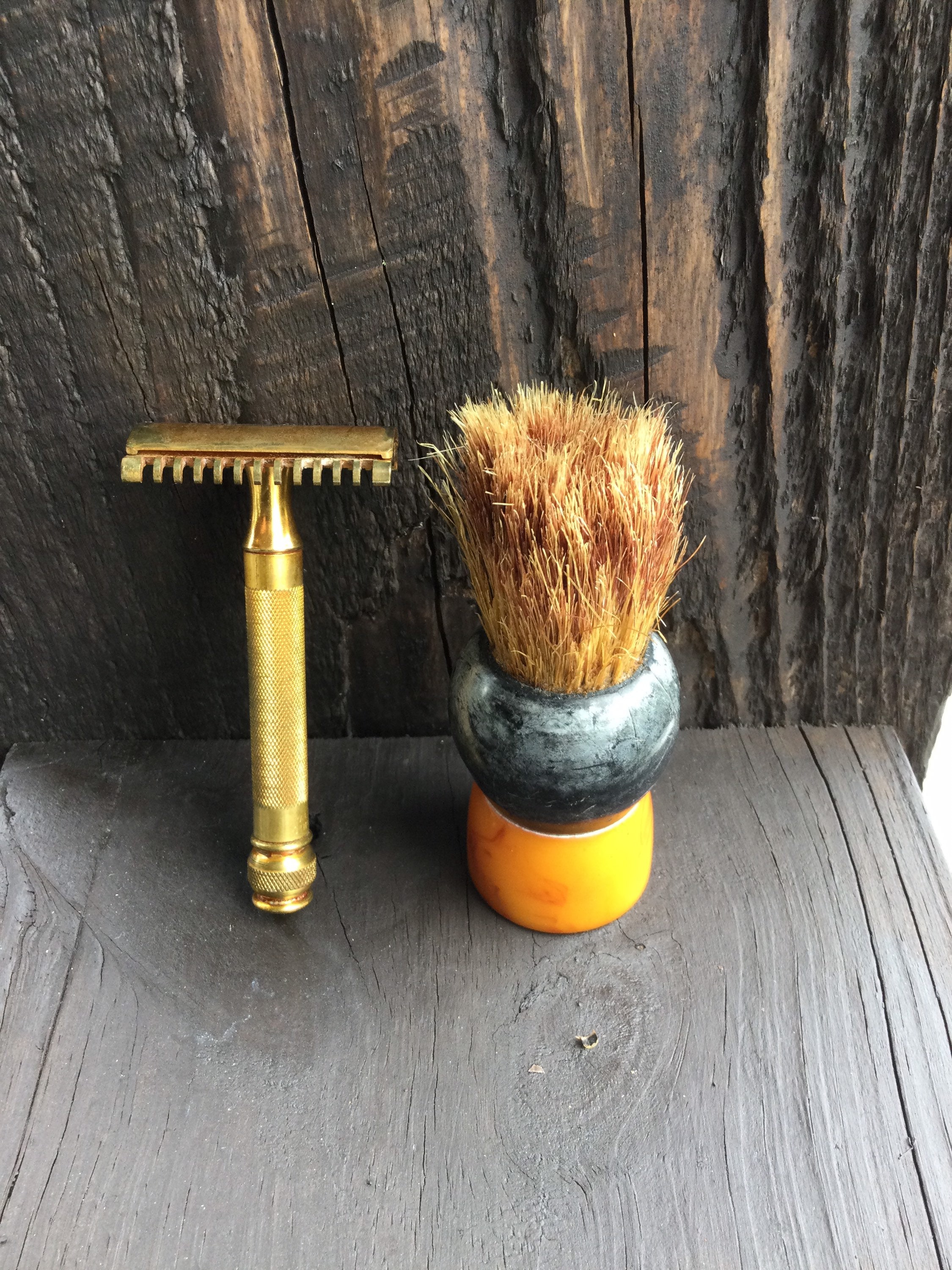 Vintage Shaving Brush/ Fuller Brush/ Gillette Gold Plated Double