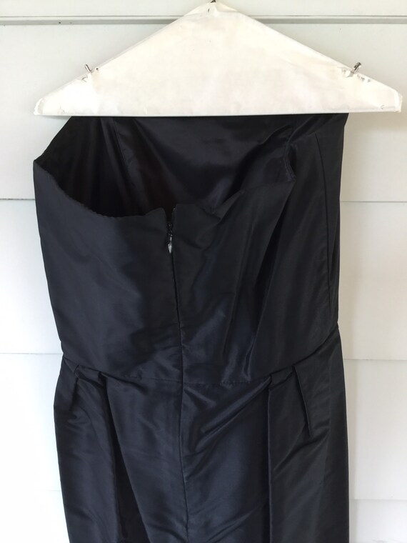 Vintage Little Black Strapless Dress, Black Satin… - image 3