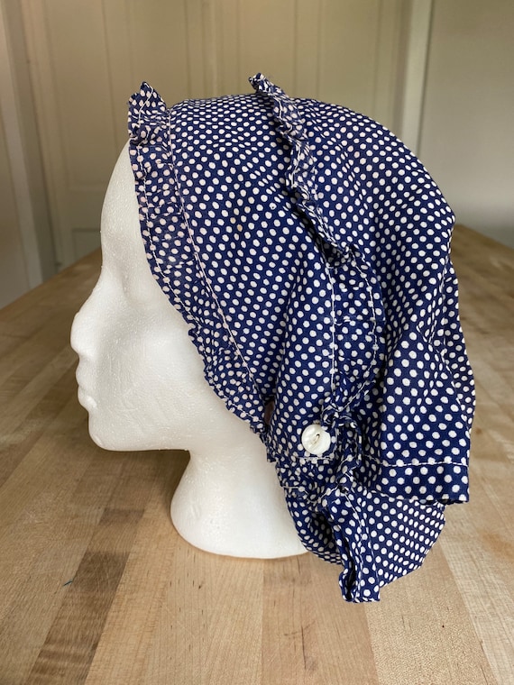Antique Polka Dot Cotton Work Bonnet: Pioneer Costume Hat  display picture 2