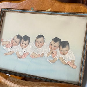 Dionne Quintuplets Framed Tinted Photograph. 1935 Nea Service Inc.