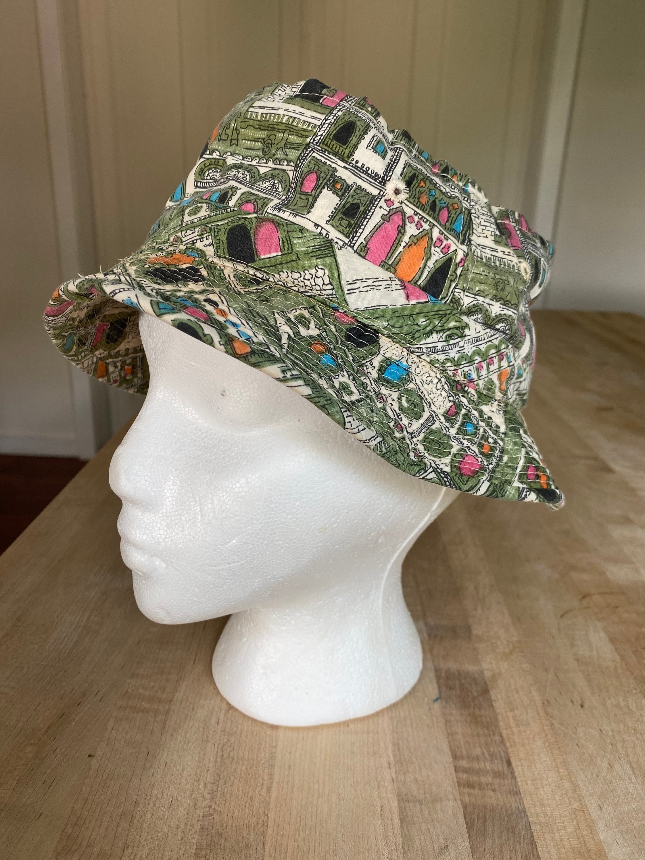Vintage Bucket Hat/ Multi Color Pattern/ 1960s/ Cotton/medium 