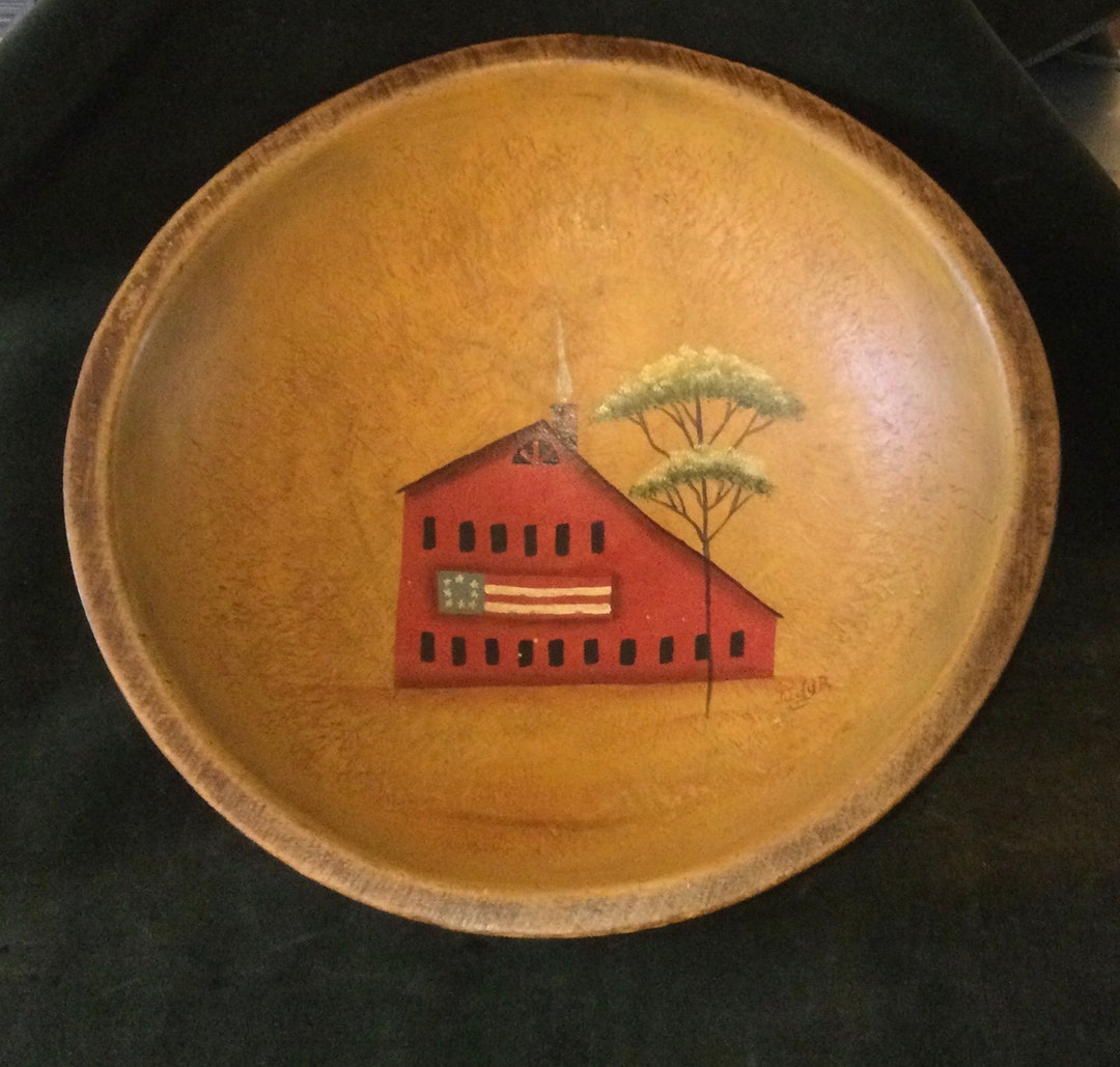 Munising Wood Bowl / Hand Painted/ Dough Bowl/ 1930s-1940s Munising