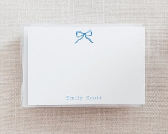 Personalized Note Card Set Watercolor Blue Bow | Personalized Stationary | Watercolor Bows | Notecard | Custom Stationary | Handmade in NC