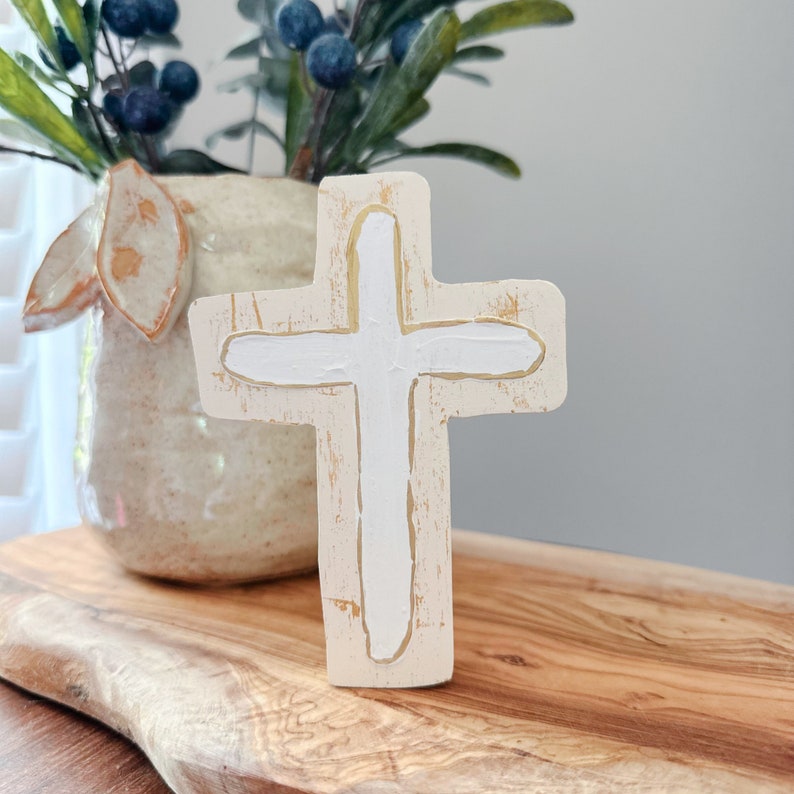 Chunky Wood Cross - Textured | Inspirational Gift | Textured Art | Baptism Gift | Tiered Tray Decor | Rustic Home Decor | Home Decor Cross