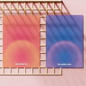 Breathe in, Breathe out Affirmation Art | Blue Spiritual Aura | Printable Digital Download | Gradient Print, Y2K Decor, Aesthetic Room Decor