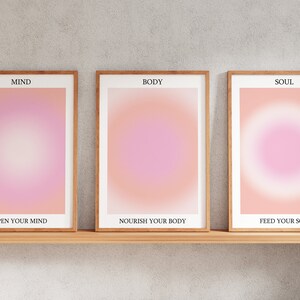 Positive Aura Posters Set Of 3, Mind Body Soul, Spiritual, Grainy Retro Aura Gradient, Aesthetic Room, Home Decor DIGITAL DOWNLOAD