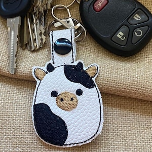 Squishy Black and White Cow Keychain, Squishy Black and White Cow Snap Tab, Cow Key Fob, Cow Keychain, bag tag, backpack tag