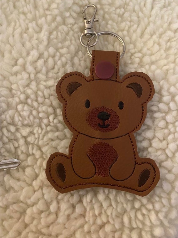 Embroidered Brown Bear Faux Leather Keychain: Snap Tab Key Fob - Etsy