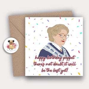 Mrs Doubtfire Karte, Happy Birthday Poppet Geburtstagskarte, Lustige Geburtstagskarte, Freunde Geburtstag, Filmkarte, Filmkarte, Geschenkverpackung, Geschenkset