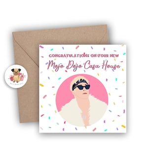 Tarjeta de mudanza, Tarjeta divertida de mudanza, Tarjeta de nuevo hogar, Mojo Dojo, Feliz nuevo hogar, Cultura pop, Tarjeta para amigos