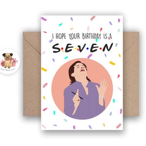 Monica Geburtstagskarte, alles Gute zum Geburtstag, Geburtstagskarte, Popkultur, Geburtstagsgeschenk für Frauen, Karte für Freunde, Sieben