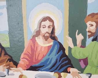 Vintage Paint-By-Number COMPLETED Last Supper Jesus Disciples Judas Midcentury