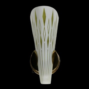 Vintage Slip Shade Wall Sconce Light Gold White Harlequin Diamond Mid Century