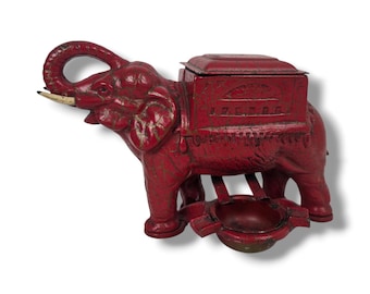 Vintage Cigarette Dispenser Roller Mechanical Cast Iron Asian Elephant Red