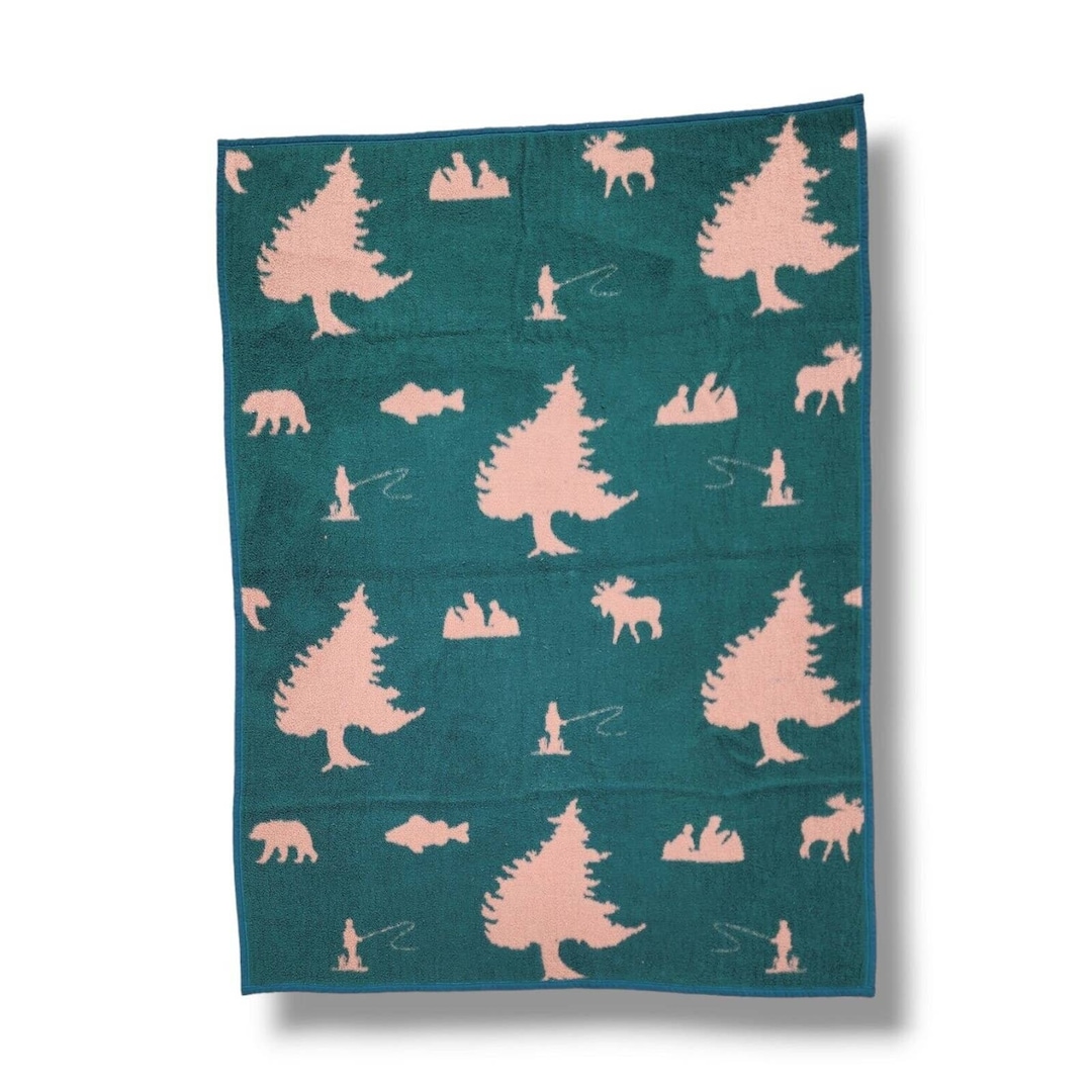 Biederlack Blanket Northwoods Fishing Hunting Cabin Moose Acrylic Throw