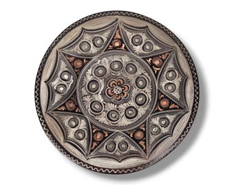 Turkish Floral Design Ornate Etched Copper Decorative Wall Plate 9.25” Vintage