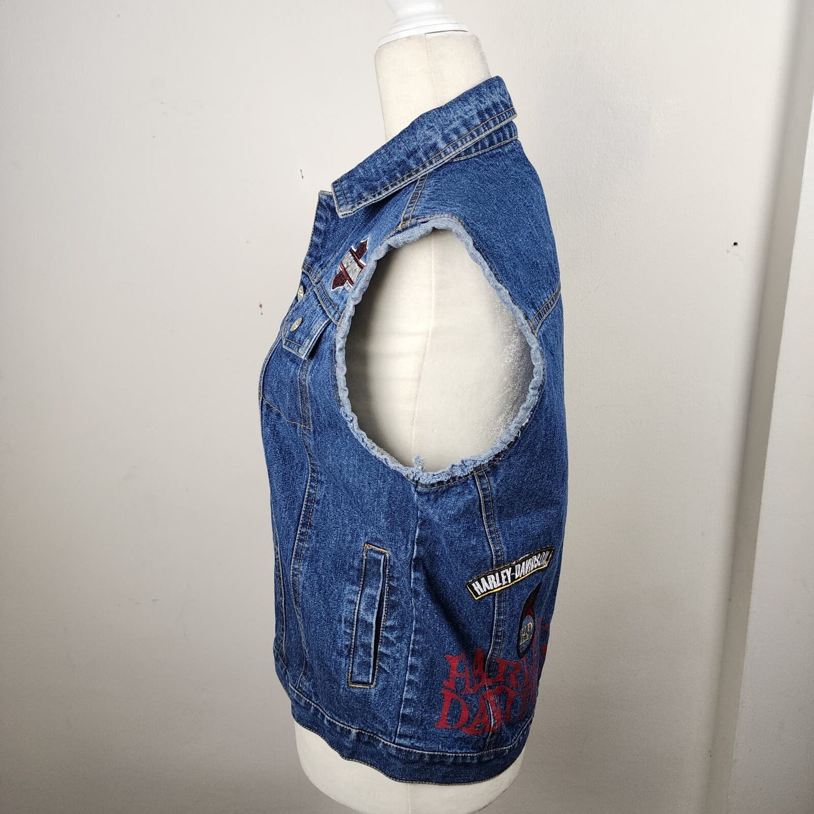 90s~00'S Harley-Davidson denim vest, made in Canada, men's XXL size, vintage cotton Blue type light blue Vintage Second Hand