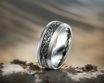 Men's Meteorite Wedding Ring - Wedding Band Tungsten Ring 8mm Unique Promise Rings