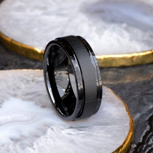 Men's Satin Center Polished Edges Ceramic Wedding Ring - Wedding Band - Promise Ring