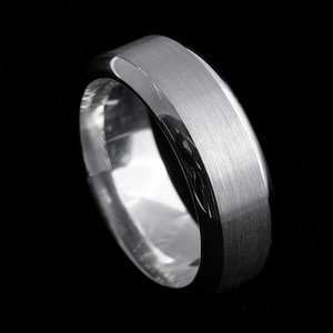 Men&#39;s Brush Polished Edges 925 Sterling Silver Wedding Ring - Silver Wedding Band - Promise ring
