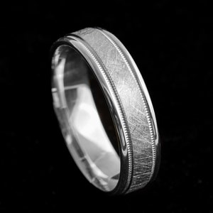 Men&#39;s Hand Brush Milgrain Edges 925 Sterling Silver Wedding Ring - Silver Wedding Band - Promise ring