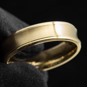 Concave Brush Polished Edges Ring, Classic Gold Wedding Band 6MM, Mens Comfort Fit Wedding Band, 10k, 14k, 18k Genuine Gold Men’s Band