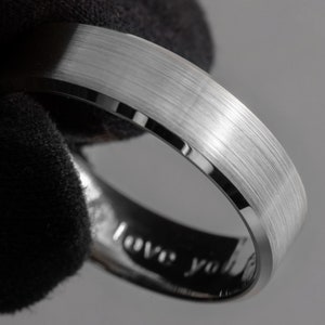 Men&#39;s Brushed Center Beveled Edges Wedding Ring - Silver Wedding Band - Promise ring