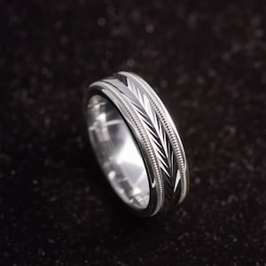 Men&#39;s Classic V Pattern Milgrain 925 Sterling Silver Wedding Band - Silver Wedding Ring - Promise ring