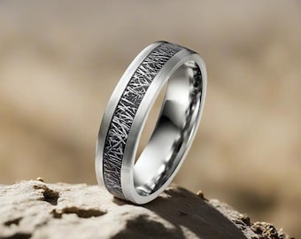 Men's Meteorite Wedding Band - Black Thin Wedding Ring, Unique Promise Ring