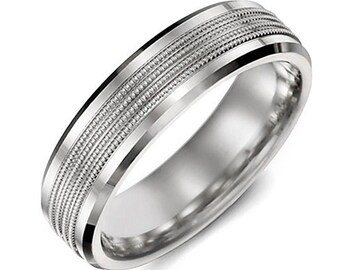 Men's Four Milgrain Beveled Edges 925 Sterling Silver Wedding Band - Silver Wedding Ring - Promise ring
